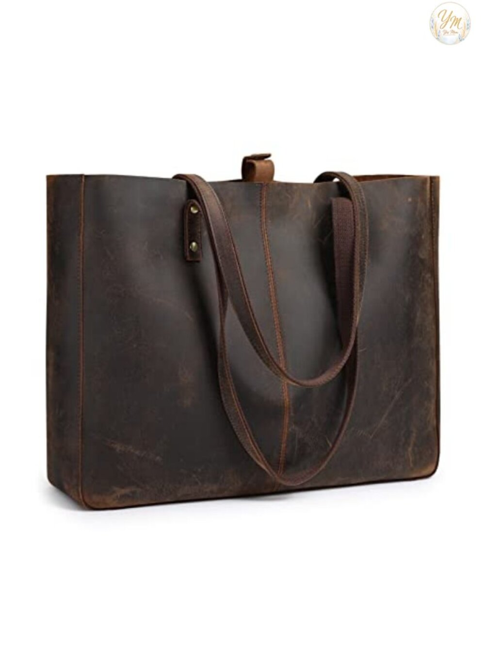 Vintage Top Grain Crazy Horse Leather Tote Bag Large Work Purse Shoulder